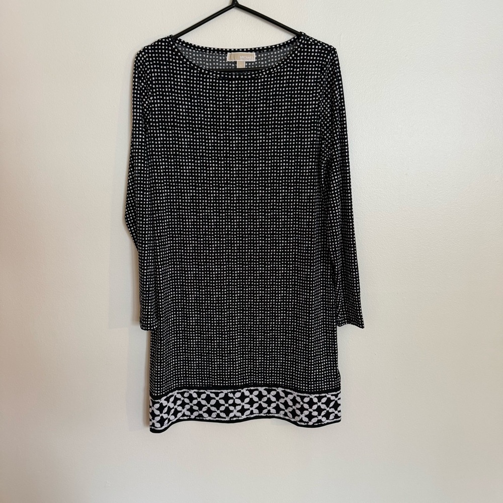 Womens L Michael Kors Black & White Geometric formal stretchy Dress: business
